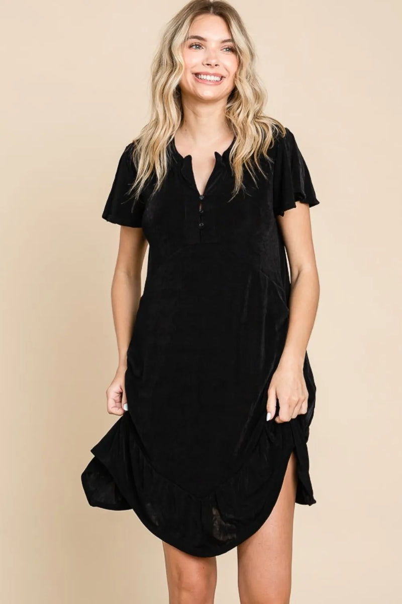 Culture Code Full Size Short Sleeve Ruffled Asymmetric Hem Dress - Brittney MADE