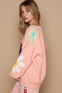 POL V-Neck Long Sleeve Flower Fringe Sweater - Brittney MADE