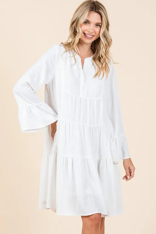 Mittoshop Tiered Notched Flare Sleeve Dress - Brittney MADE
