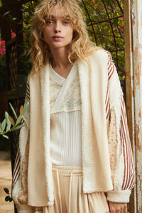 POL Open Front Waffle Knit Fleece Mix Cardigan - Brittney MADE