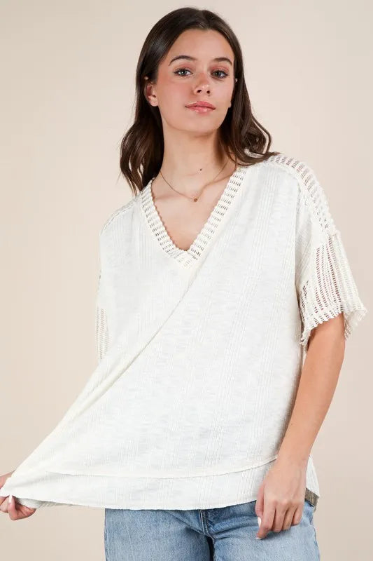VERY J Oversized Contrast Knit Comfy Casual Top - Brittney MADE