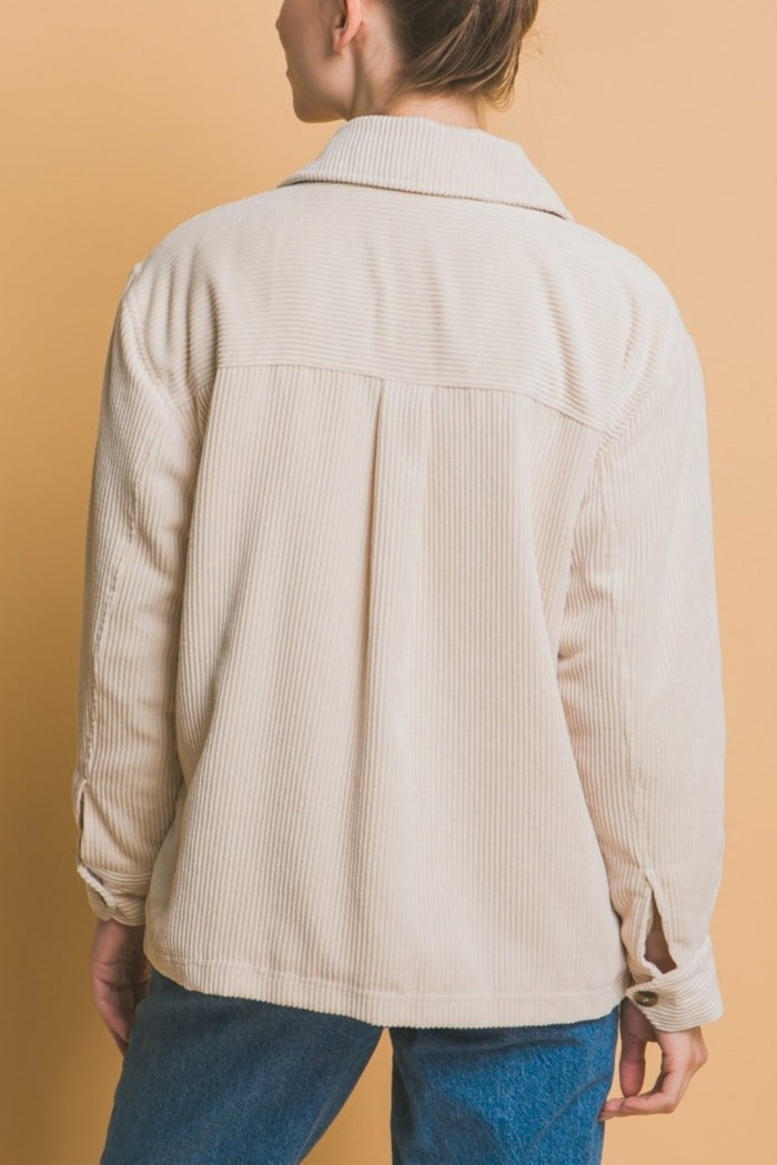 Love Tree Corduroy Button Up Jacket with Sherpa Inside - Brittney MADE
