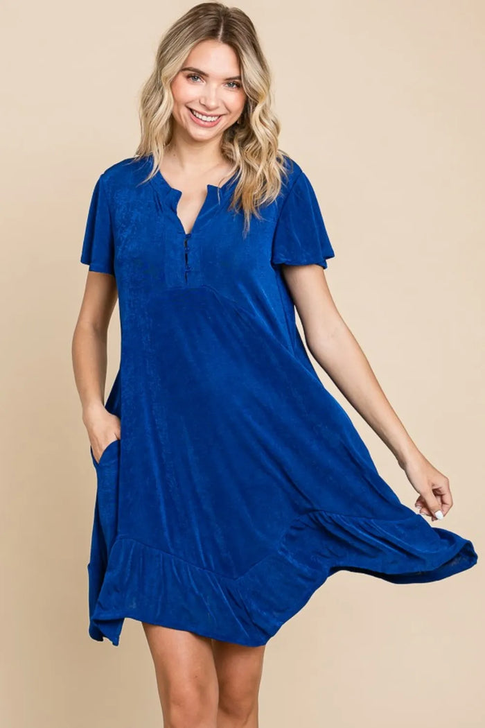 Culture Code Full Size Short Sleeve Ruffled Asymmetric Hem Dress - Brittney MADE