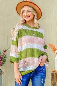 And The Why Multi Striped Mesh Pullover Spring Sweater - Brittney MADE