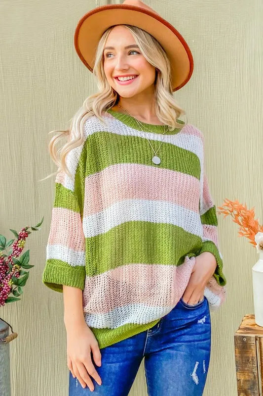 And The Why Multi Striped Mesh Pullover Spring Sweater - Brittney MADE