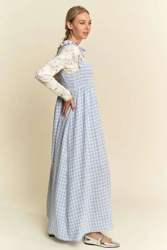 Davi & Dani Plaid Smocking Sleeveless Maxi Dress - Brittney MADE