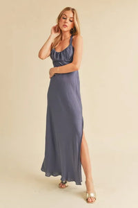 Aemi + Co Ruched Side Slit Cutout Back Maxi Cami Dress - Brittney MADE