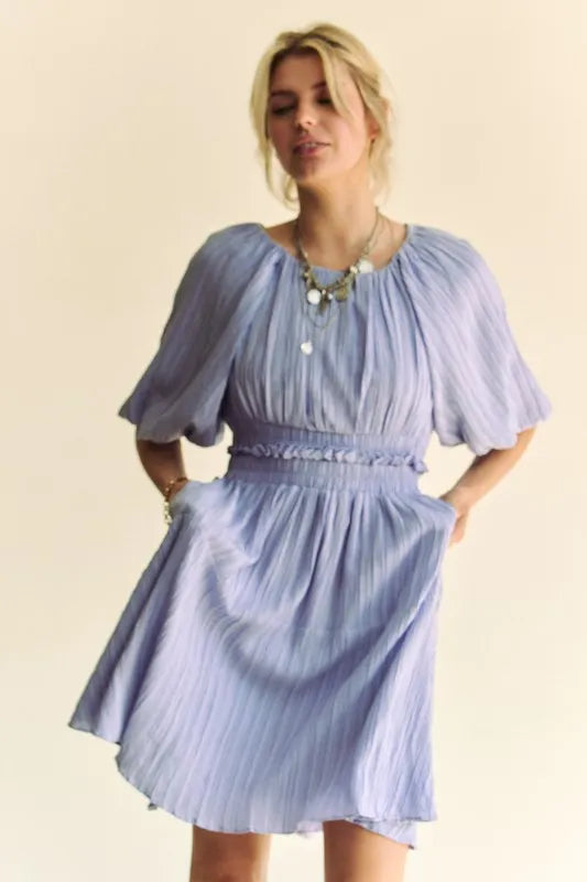 Davi & Dani Back Button Puff Sleeve Mini Dress - Brittney MADE