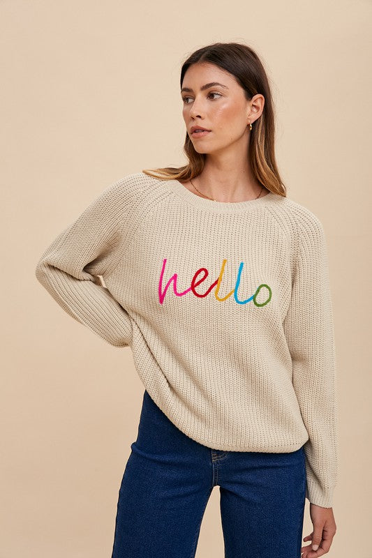 Annie Wear HELLO Embroidered Raglan Sleeve Sweater - Brittney MADE