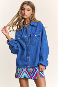 J.NNA Snap Down Long Sleeve Denim Shacket - Brittney MADE