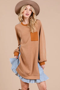Ces Femme Striped Patchwork Round Neck Terry Sweatshirt Dress - Brittney MADE