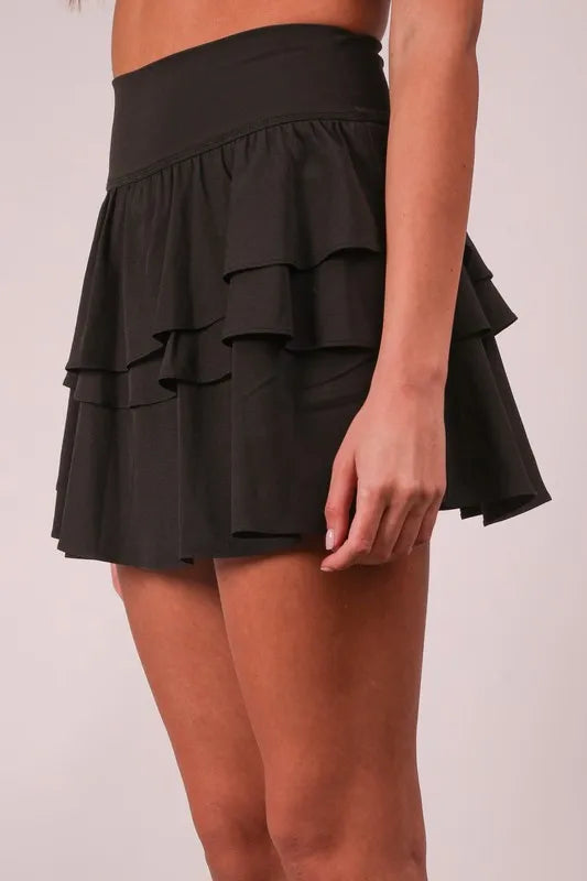 VERY J Riffled Tiered Layers Activewear Skirt with Shorts - Brittney MADE