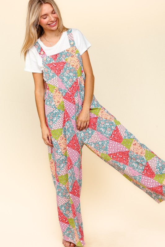 Haptics Full Size Printed Wide Leg Overalls with Side Pockets - Brittney MADE