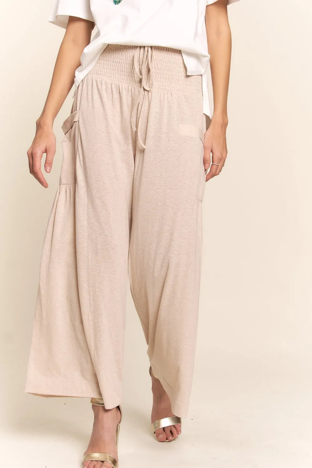 J.NNA Smocked Waist Boho Wide Leg Pants with Pockets - Brittney MADE