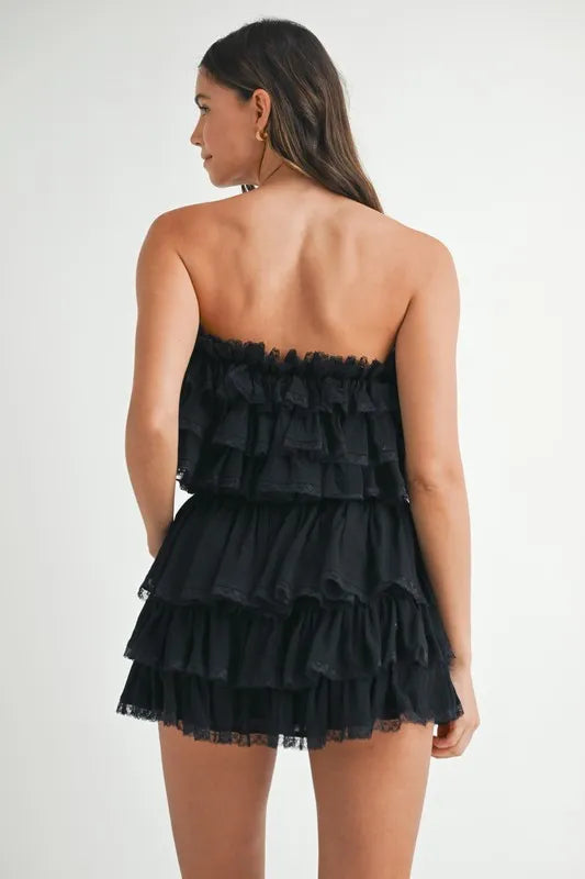 MABLE Ruffle Layered Crop Top and Mini Skirt Set - Brittney MADE