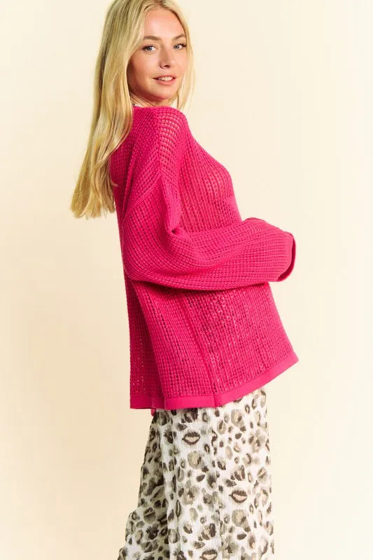 Davi & Dani Star Front Crochet Drop Shoulder Knit Top - Brittney MADE