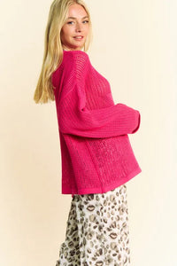 Davi & Dani Star Front Crochet Drop Shoulder Knit Top - Brittney MADE