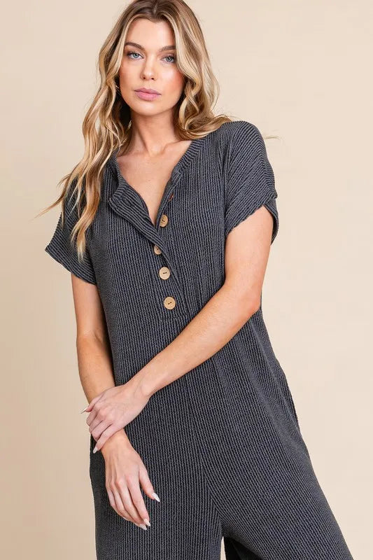 BOMBOM Rib Knit Jumpsuit with Button Detail - Brittney MADE