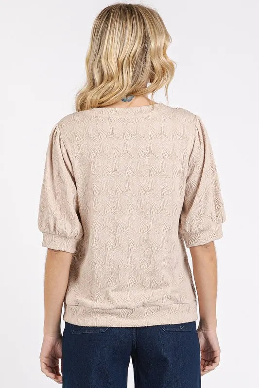 Mittoshop Fan Shell Texture Short Puff Sleeve Knit Top - Brittney MADE