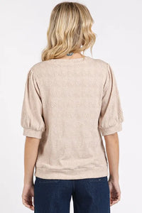 Mittoshop Fan Shell Texture Short Puff Sleeve Knit Top - Brittney MADE