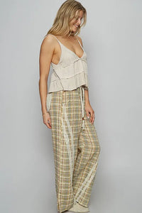 POL Lace Trim Drawstring Checkered Wide Leg Pants - Brittney MADE