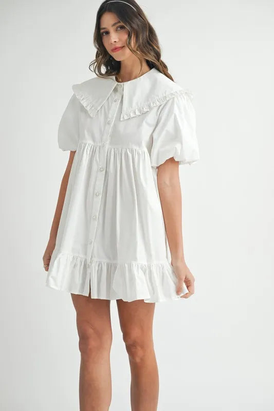 MABLE Ruffled Hem Peter Pan Collar Button Down Mini Dress - Brittney MADE