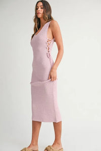 MABLE Crochet Side Lace Up Knit Midi Dress - Brittney MADE