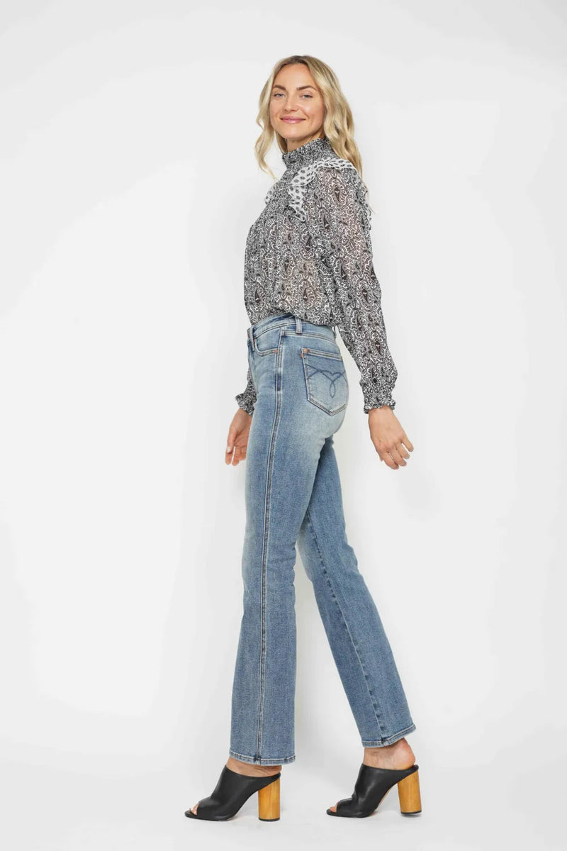 Judy Blue Full Size Tummy Control Back Embroidered Pocketed Bootcut Jeans Plus Size - Brittney MADE