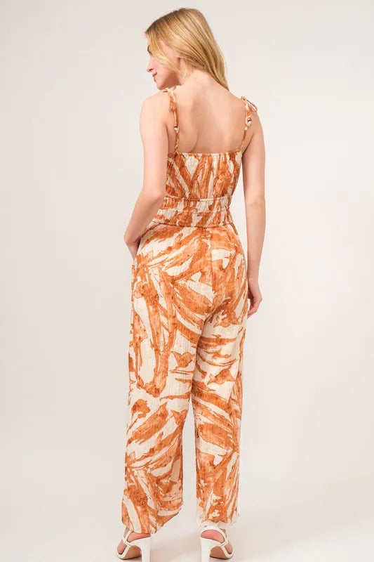 And The Why Waist Strings Abstract Print Wide Leg Jumpsuit - Brittney MADE