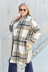 Double Take Full Size Plaid Button Up Lapel Collar Coat - Brittney MADE