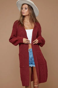 BiBi Cable-Knit Open Front Long Sleeve Cardigan - Brittney MADE