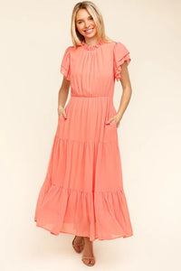 Haptics Full Size Tiered Frill Mock Neck Short Sleeve Dress - Brittney MADE