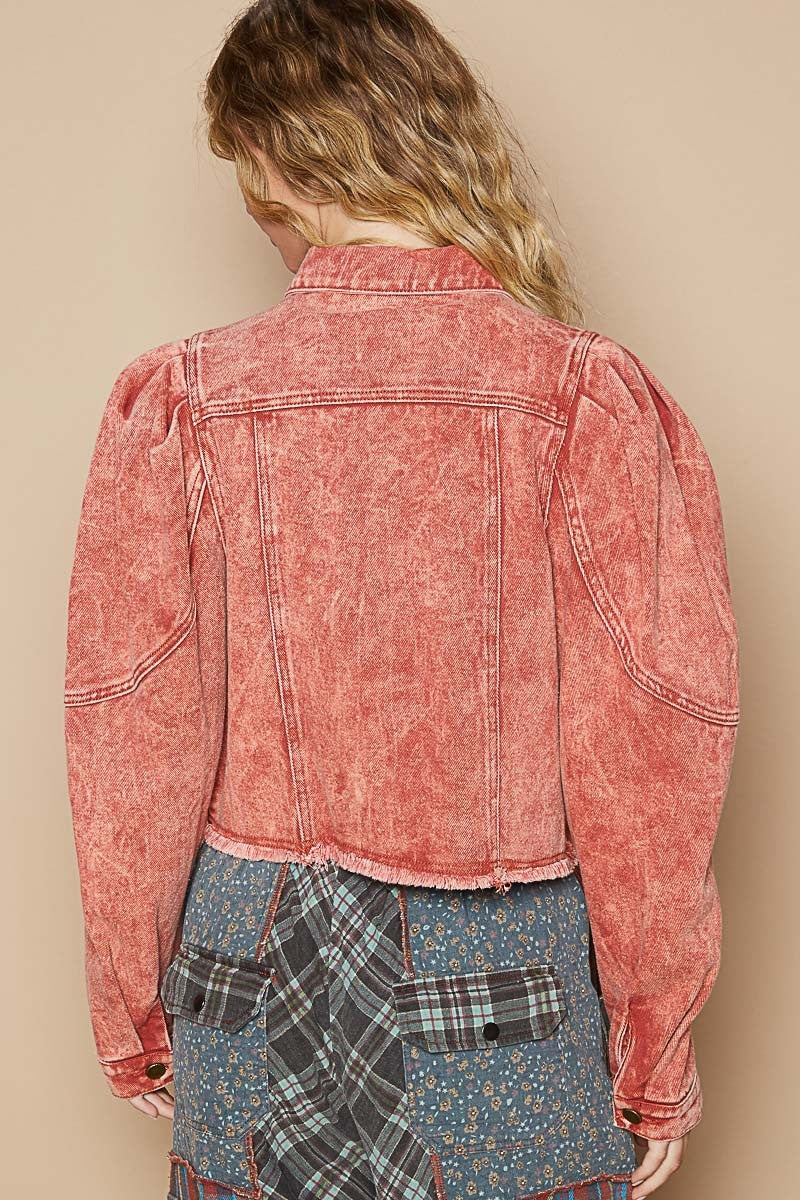 POL Raw Hem Button Up Cropped Denim Jacket - Brittney MADE