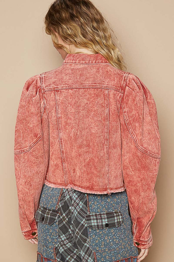 POL Raw Hem Button Up Cropped Denim Jacket - Brittney MADE