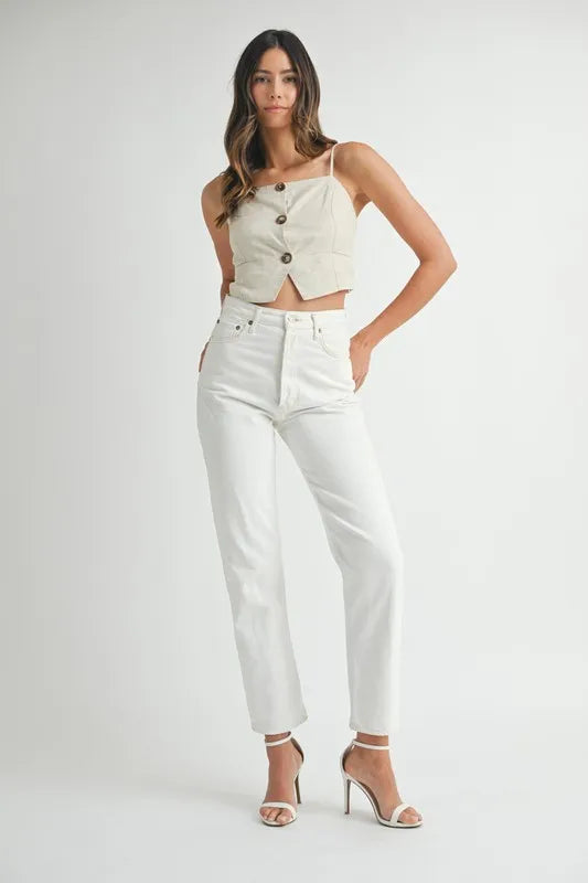 MABLE Linen Mix Button Down Tank Top - Brittney MADE