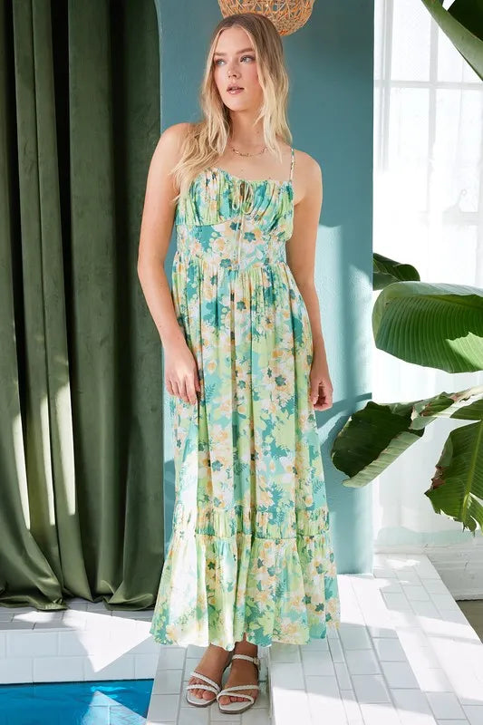 Mittoshop Floral Smocked Back Ruffled Hem Maxi Cami Dress - Brittney MADE