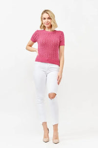 And The Why Washed Short Sleeve Light Weight Sweater - Brittney MADE