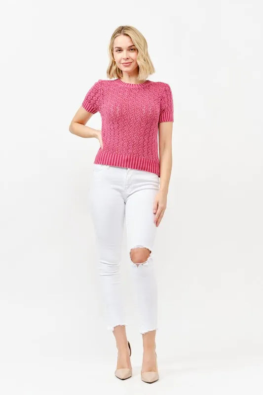 And The Why Washed Short Sleeve Light Weight Sweater - Brittney MADE