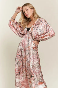 ADORA Printed V-Neck Batwing Sleeve Dress - Brittney MADE
