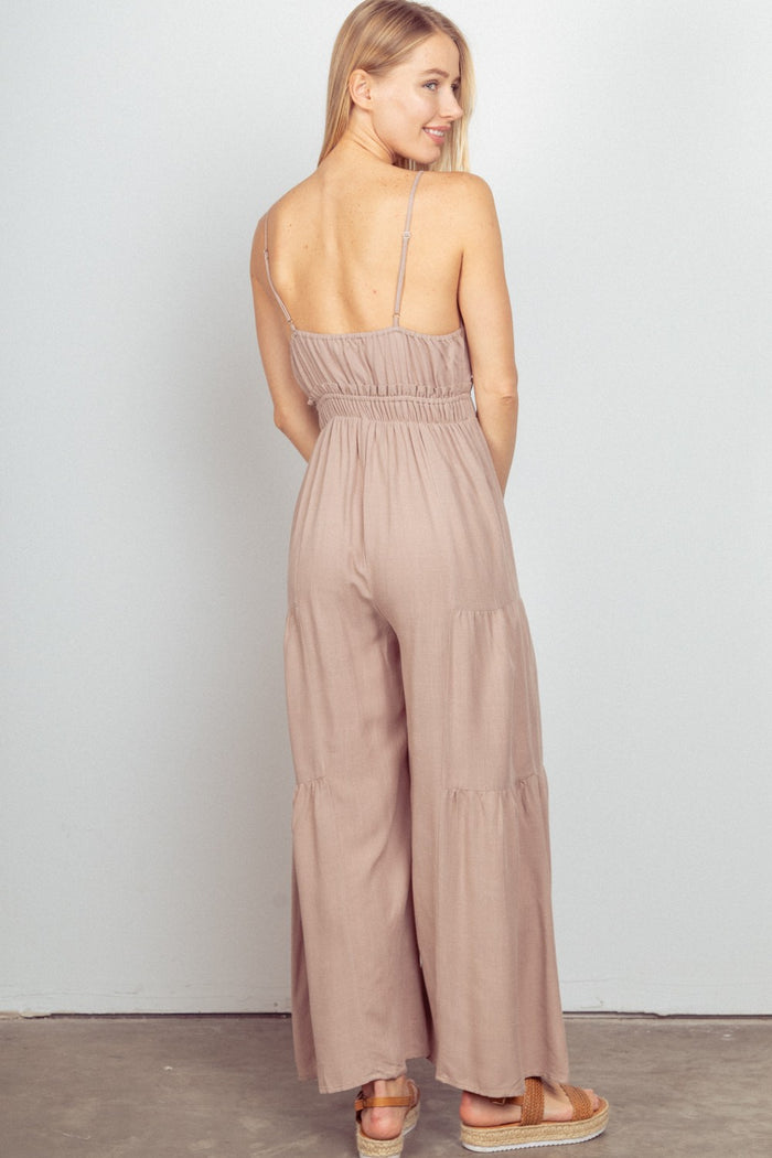 VERY J Sleeveless Ruched Wide Leg Jumpsuit - Brittney MADE