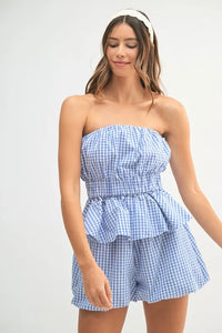 MABLE Gingham Tube Top and Shorts Set - Brittney MADE