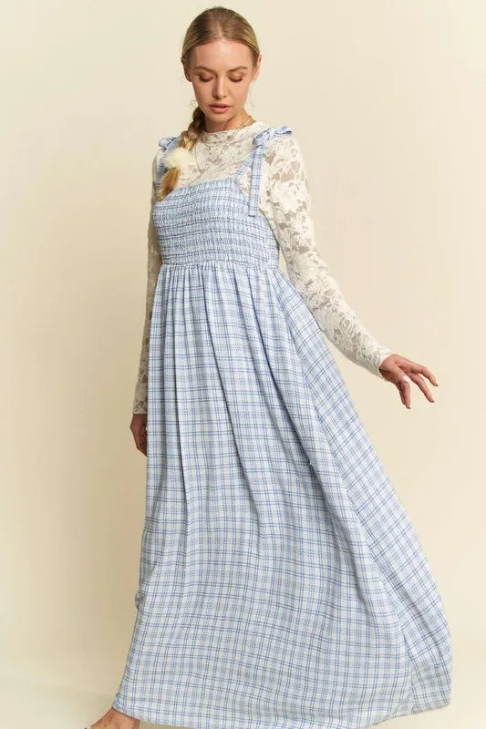 Davi & Dani Plaid Smocking Sleeveless Maxi Dress - Brittney MADE