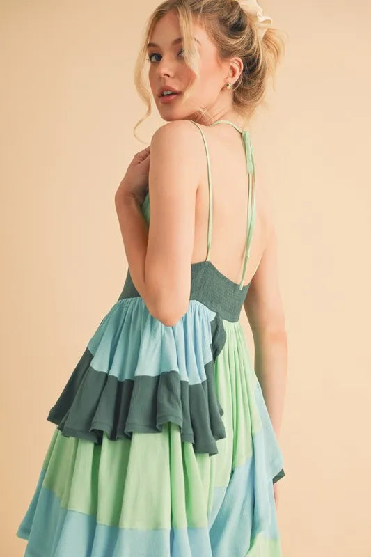 Aemi+Co Ruffled Color Block Sleeveless Mini Dress - Brittney MADE