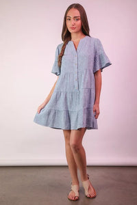 VERY J Mineral Washed Baby Bell Sleeve Woven Mini Dress - Brittney MADE