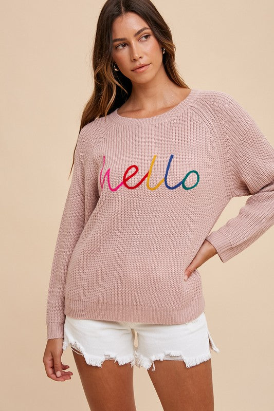 Annie Wear HELLO Embroidered Raglan Sleeve Sweater - Brittney MADE