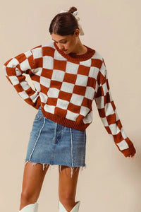 SO ME Loose Fit Checkered Sweater Top - Brittney MADE