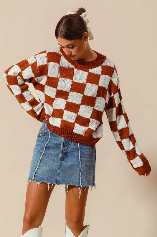 SO ME Loose Fit Checkered Sweater Top - Brittney MADE