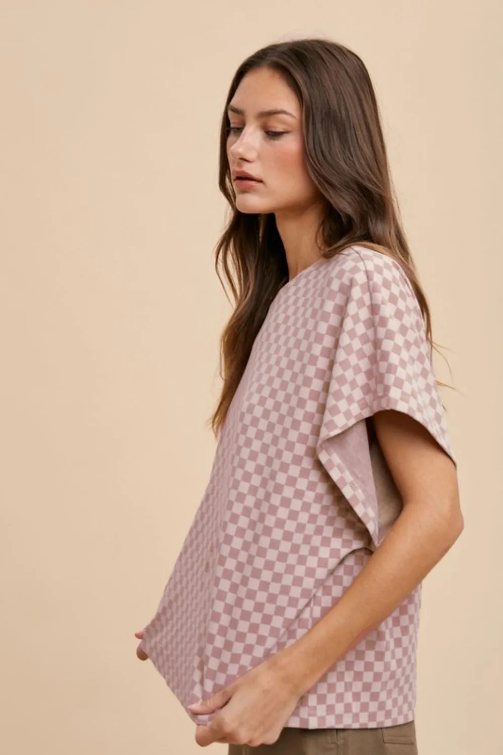 Annie Wear Checkered Round Neck Short Sleeve T-Shirt - Brittney MADE