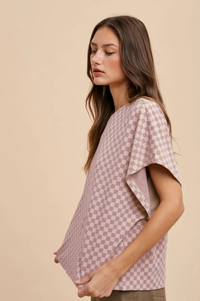 Annie Wear Checkered Round Neck Short Sleeve T-Shirt - Brittney MADE