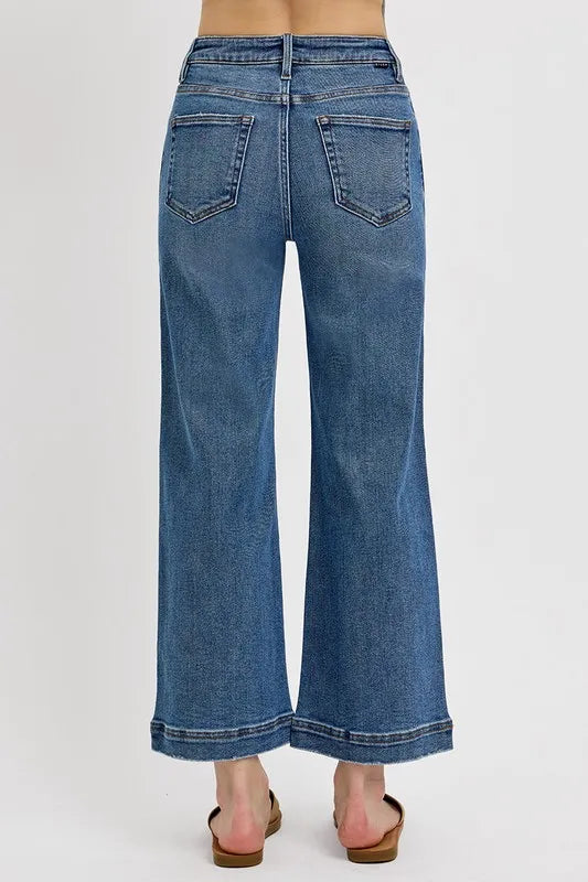 RISEN Full Size High Rise Crop Wide Leg Front Yoke Detail Jeans Plus Size - Brittney MADE